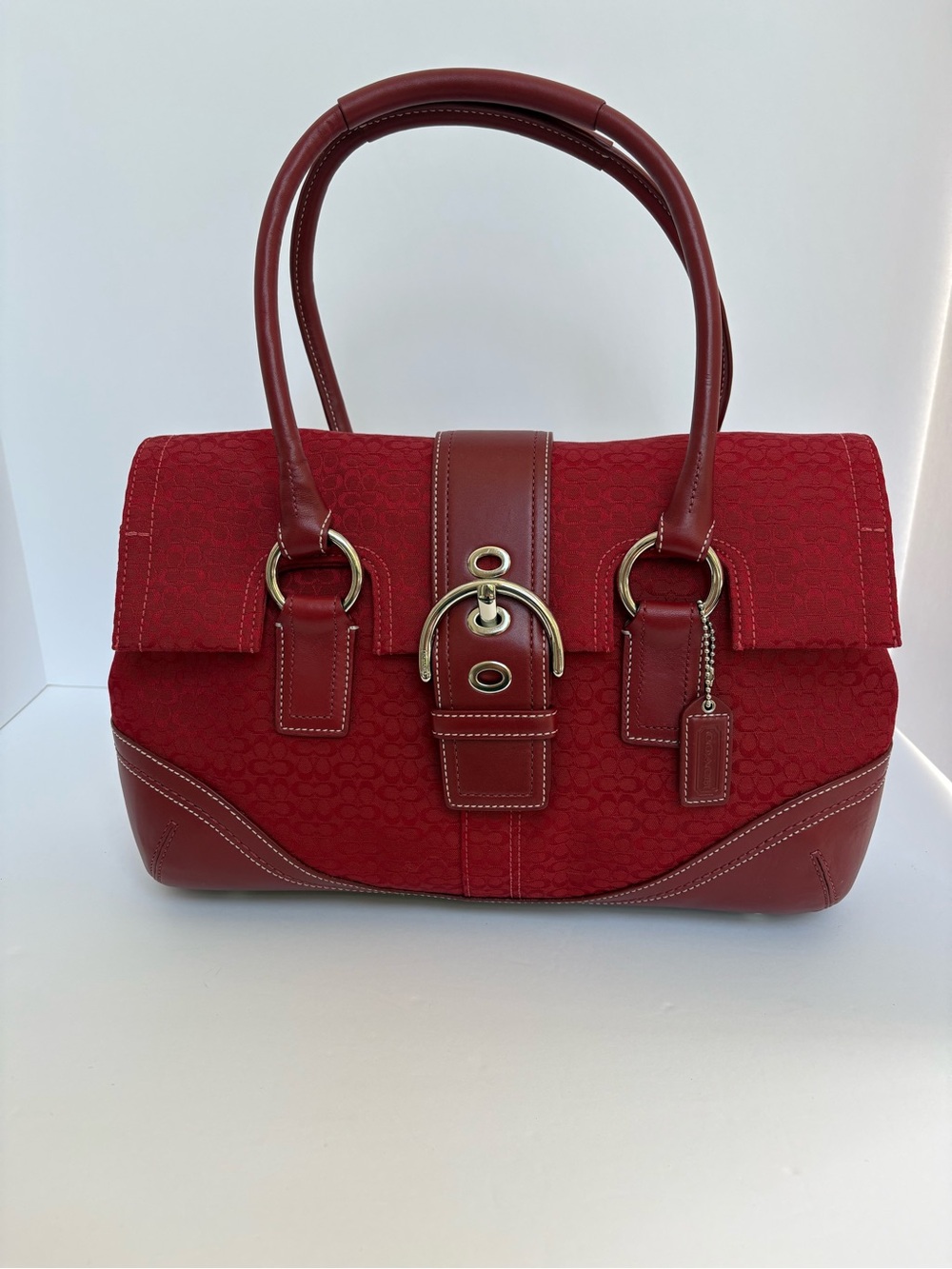 Vintage Coach Soho Red Signature Jacquard Flap Satchel Bag (Style H0785-F10929)